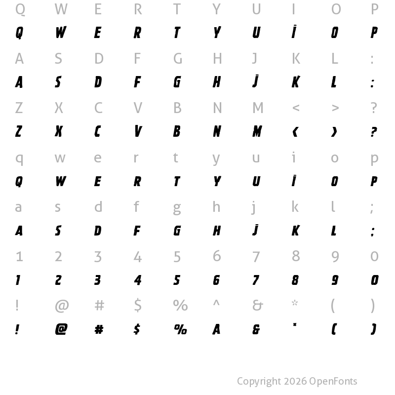Character Map of Ghoulish Intent Expanded Italic Expanded Italic