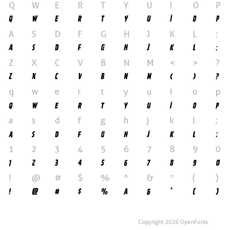 Character Map of Ghoulish Intent Shift Italic Italic