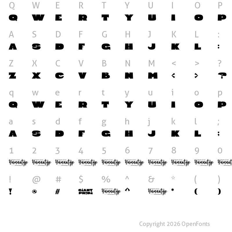 Character Map of Giant Pride Personal Use Regular