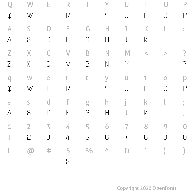 Character Map of Gigantesque Light
