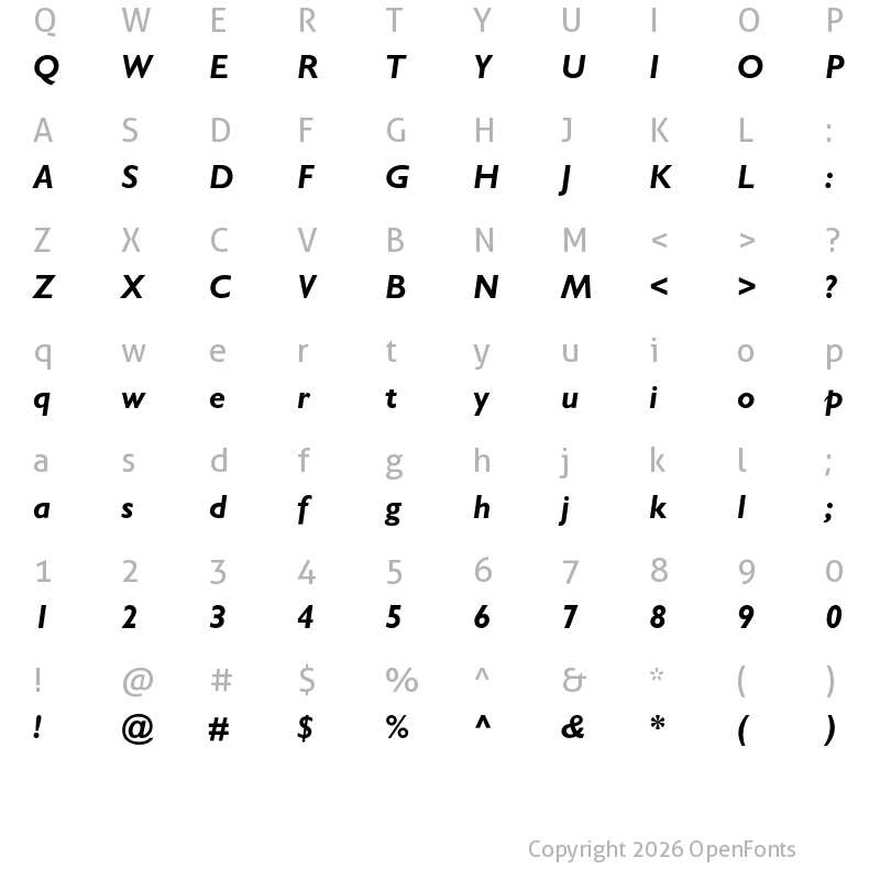 Character Map of Gill Sans Bold Italic
