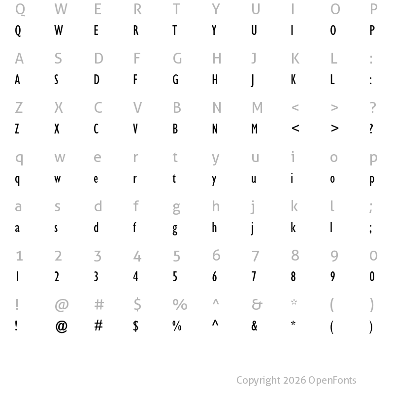 Character Map of Gill Sans Condensed Regular