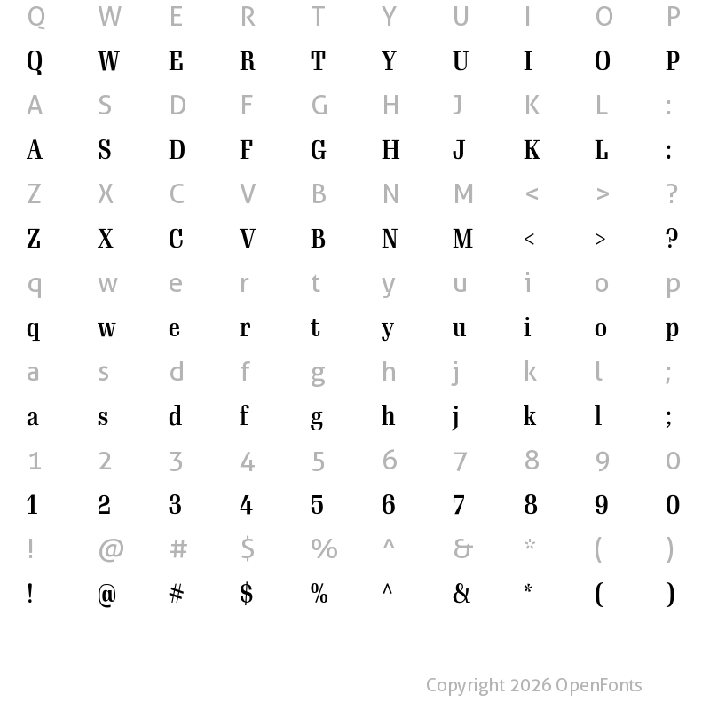 Character Map of Gimlet Display Condensed Medium