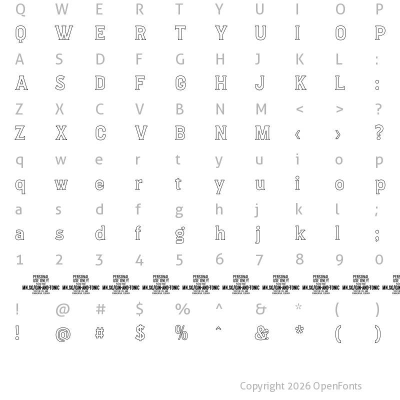 Character Map of Gin And Tonic Out PERSONAL Regular