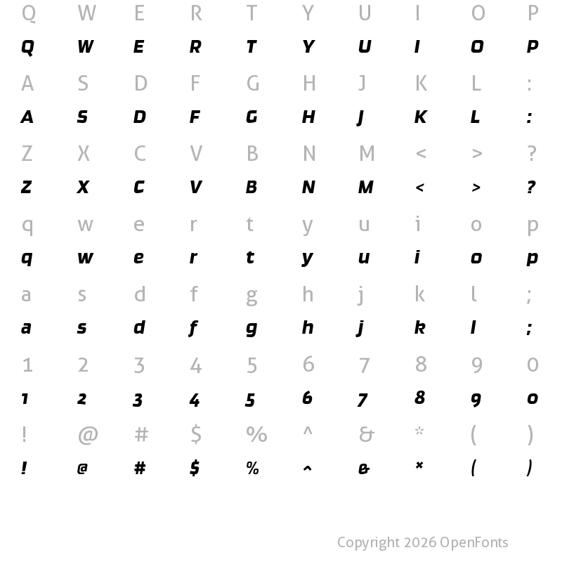 Character Map of Ginger Pro Italic