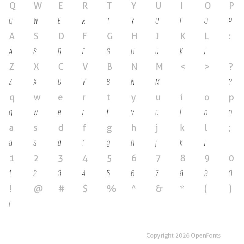 Character Map of Giorgio Sans Trial Extralight Italic