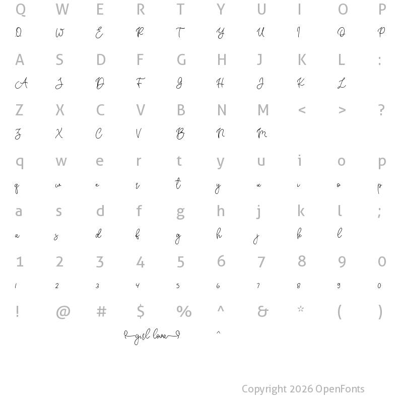 Character Map of Girl lova Regular