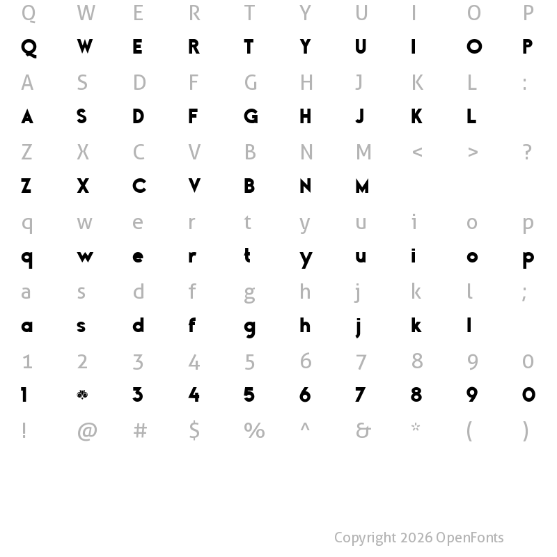 Character Map of Gladiora Demo Extra Black