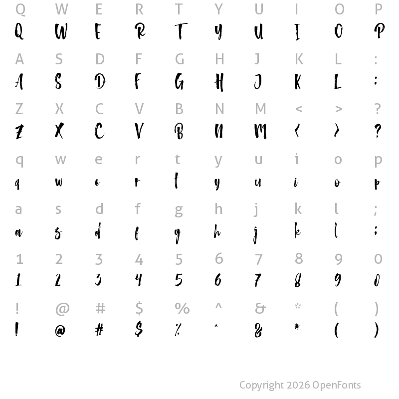 Character Map of Glamz Regular