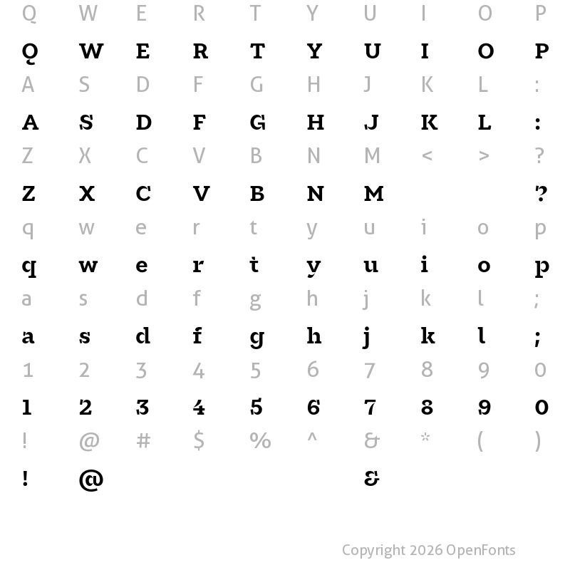 Character Map of Glance Slab Test Bold