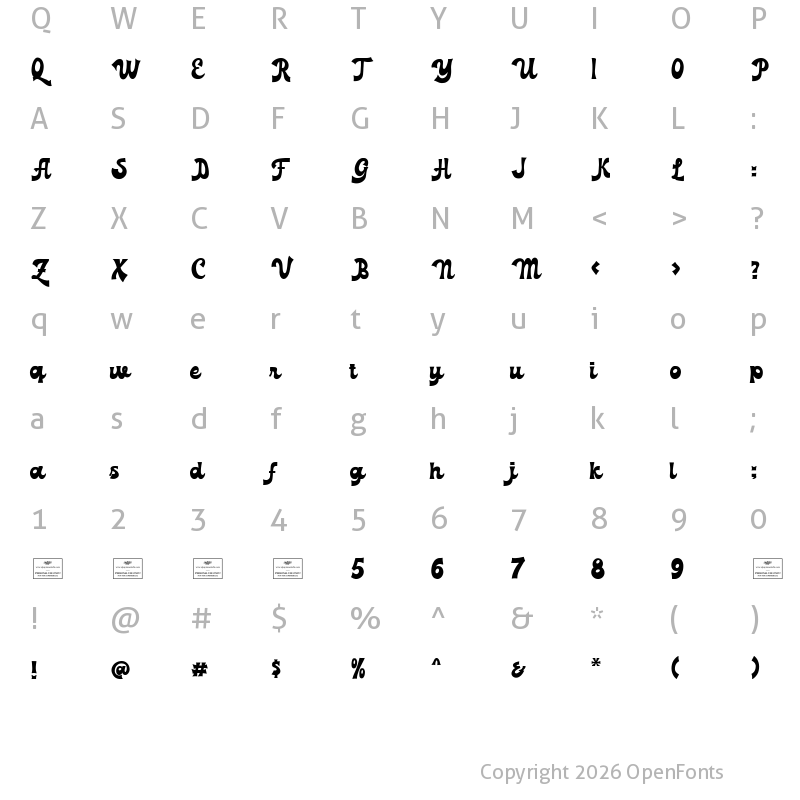 Character Map of Glimmer Glide Regular