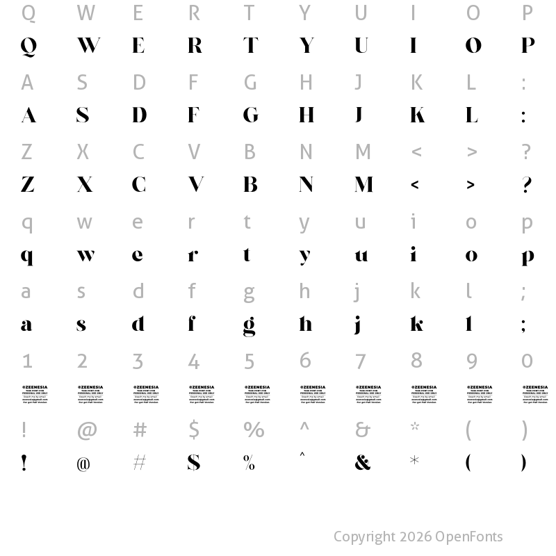 Character Map of Glinka Personal Use Only Regular