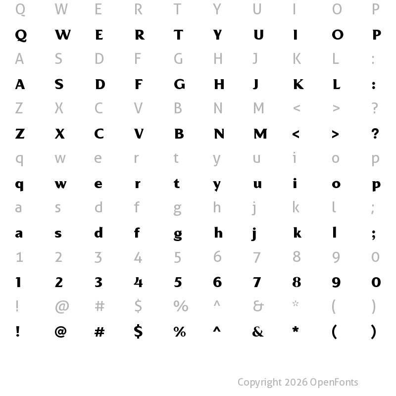 Character Map of Glocs Bold