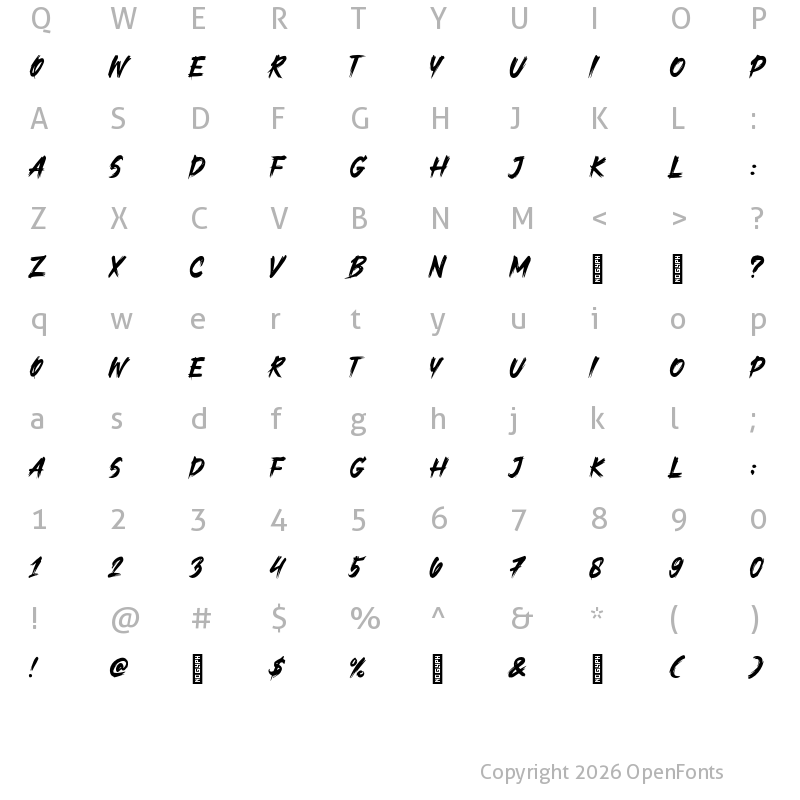 Character Map of Gloomy Things Regular