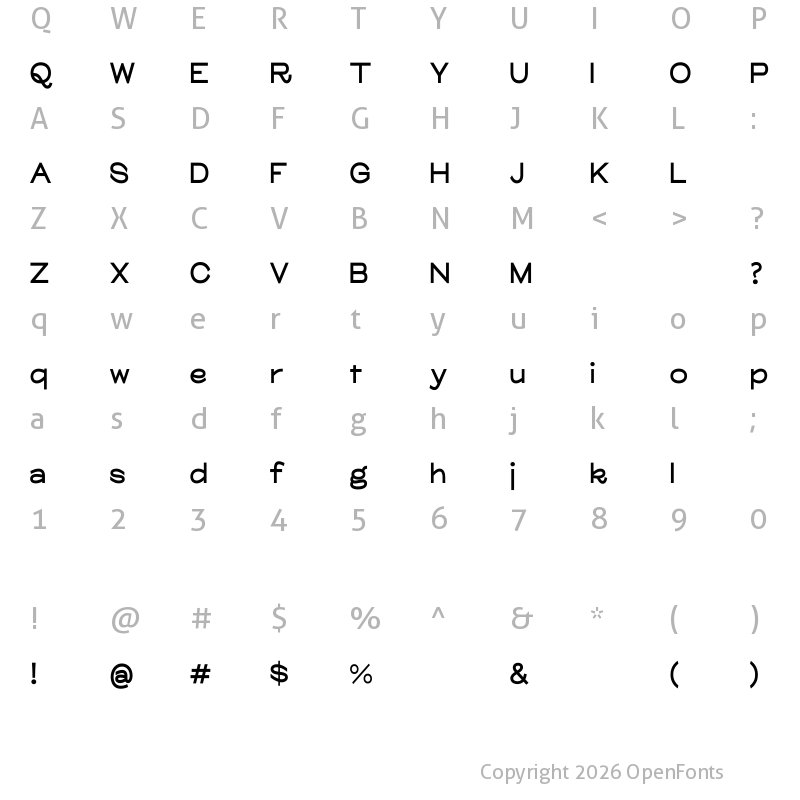 Character Map of Glora Bold