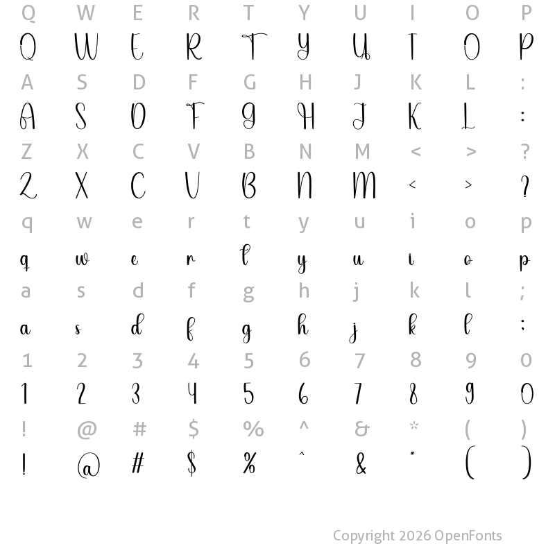 Character Map of Gloria Style Regular