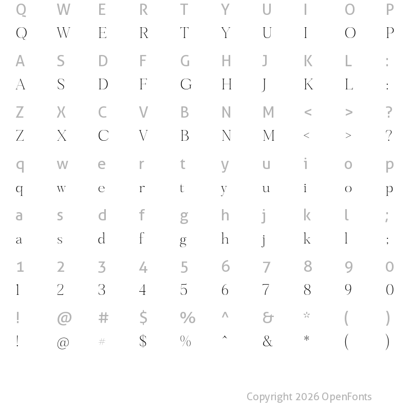 Character Map of Gloriav Trial Regular