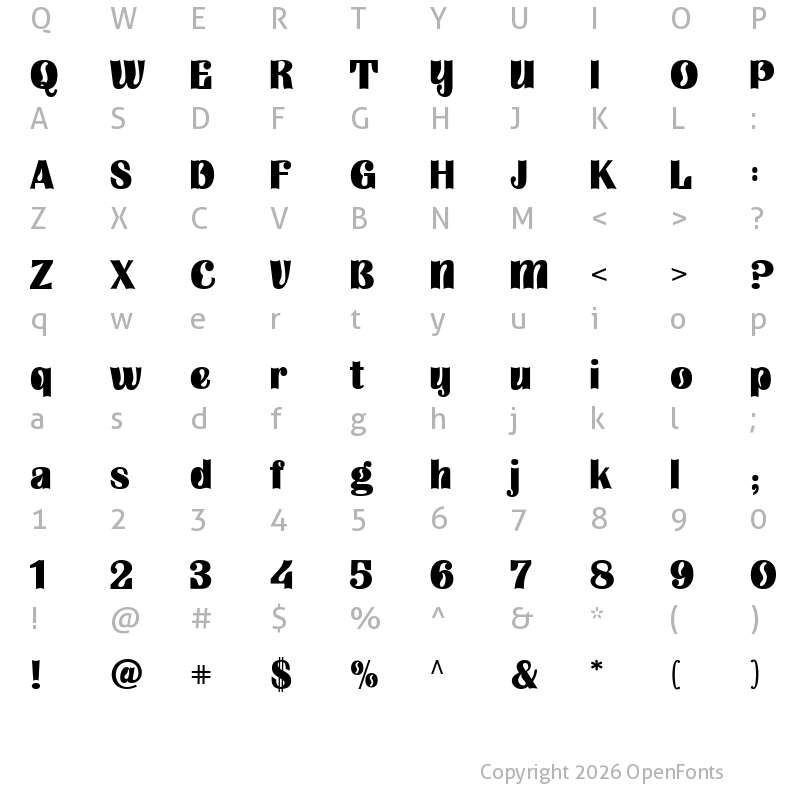 Character Map of Glories Regular