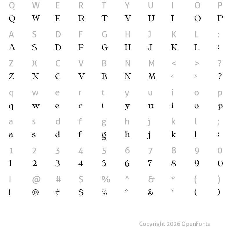 Character Map of Glorine Regular