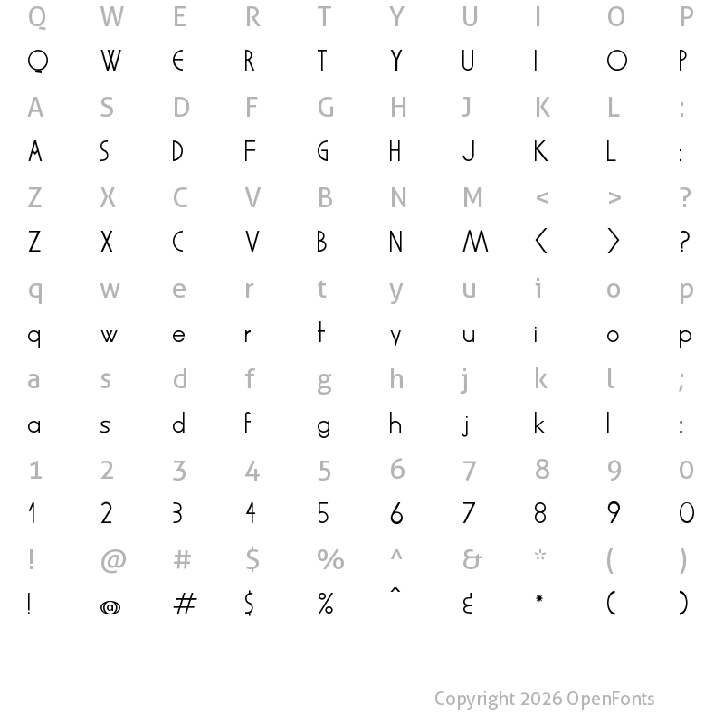 Character Map of Glove Regular