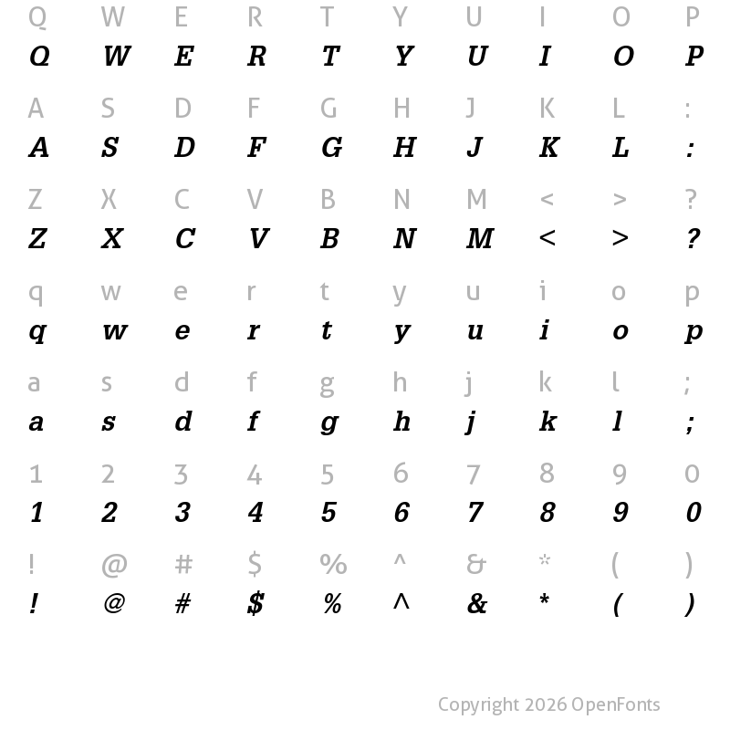 Character Map of Glypha LT Pro Bold Italic