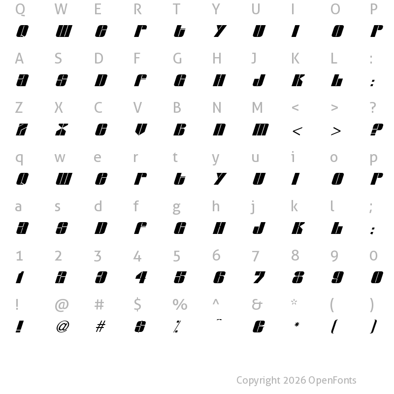 Character Map of Glypic Italic