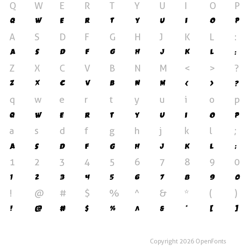 Character Map of Goblin Creek Staggered Rotalic Italic