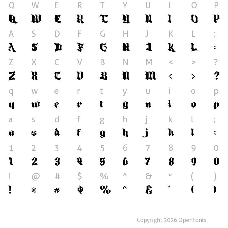 Character Map of God Hells Demo Regular