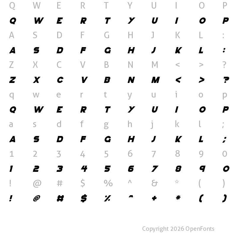 Character Map of GoGo Hack Italic