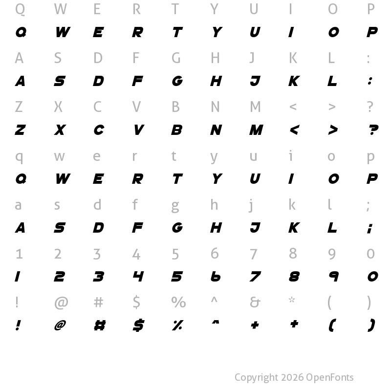 Character Map of GoGoPosterPunch Italic