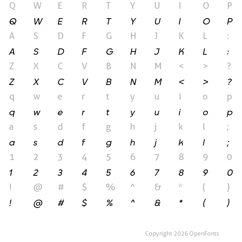 Character Map of Goia Medium Italic