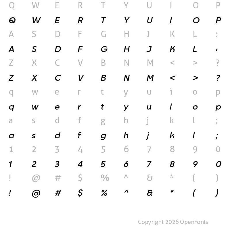 Character Map of Goia W05 Semibold Italic