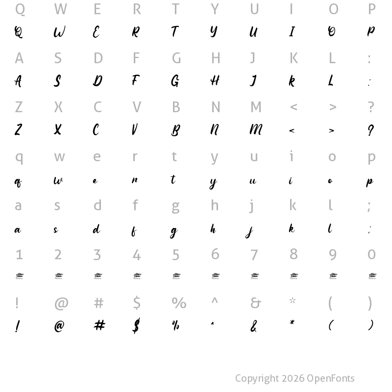 Character Map of Gontela Personal Use Regular