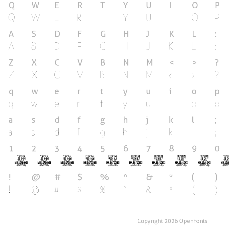 Character Map of Gonzi Variable PERSONAL USE Regular