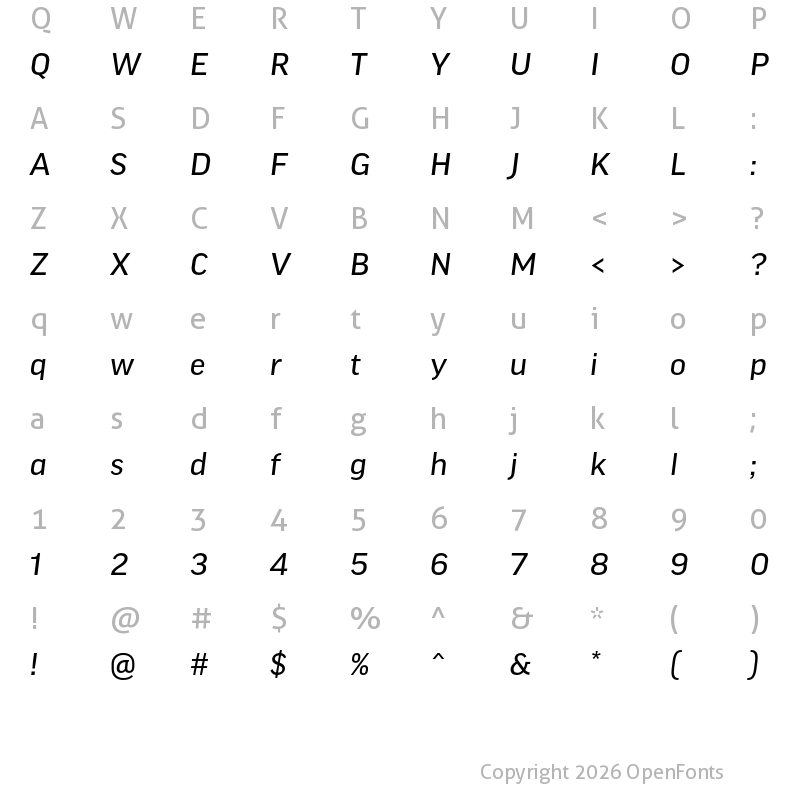 Character Map of Good Pro Wide News Italic