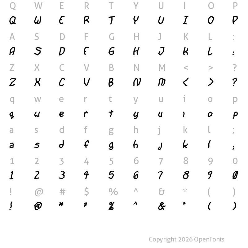 Character Map of goon spectre TBS Bold Italic