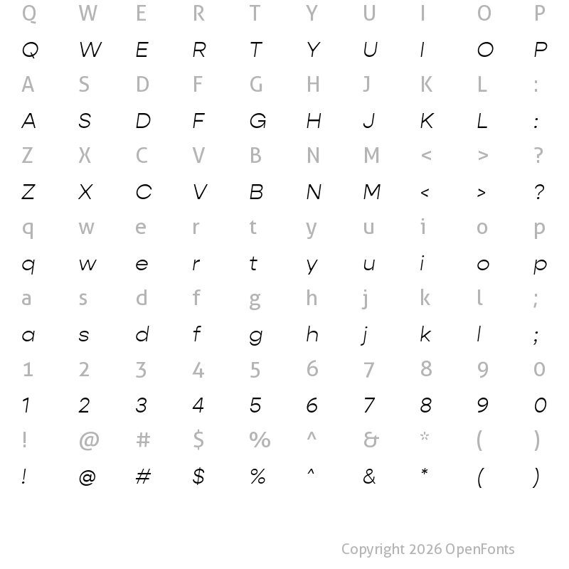 Character Map of Gopher Light Italic