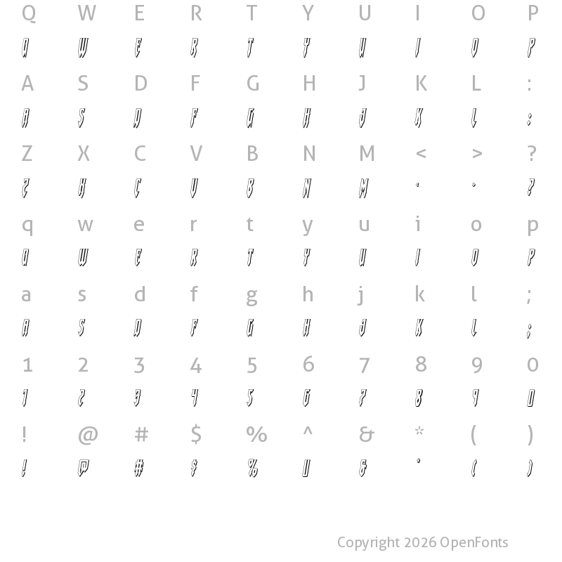 Character Map of Gotharctica 3D Italic Italic