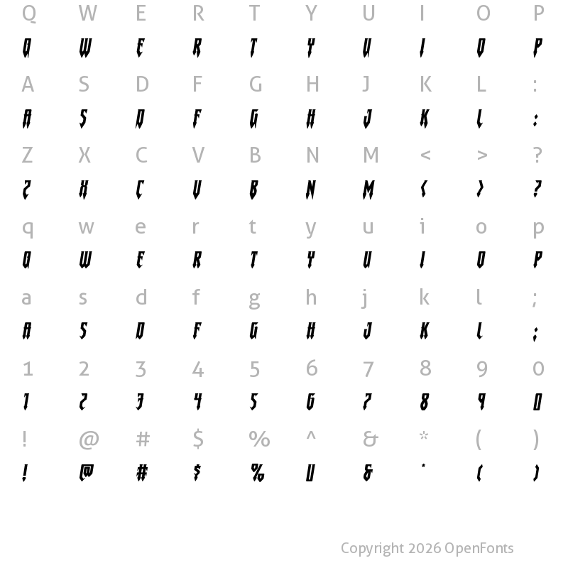 Character Map of Gotharctica Extra-Expanded Italic Expanded Italic