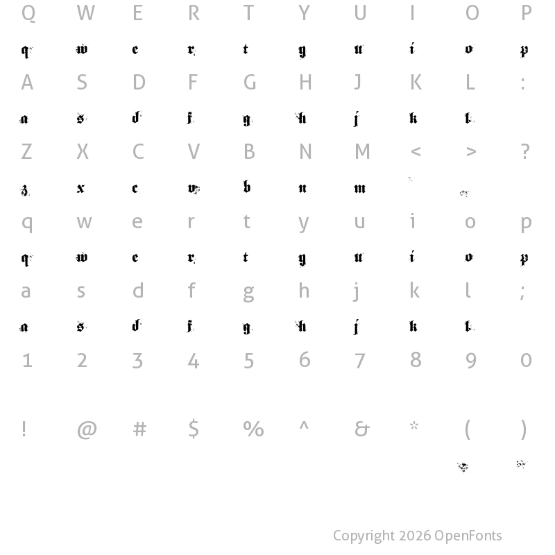 Character Map of gothical Regular