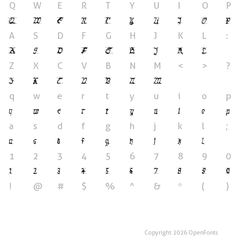 Character Map of GothicHandDirty Bold