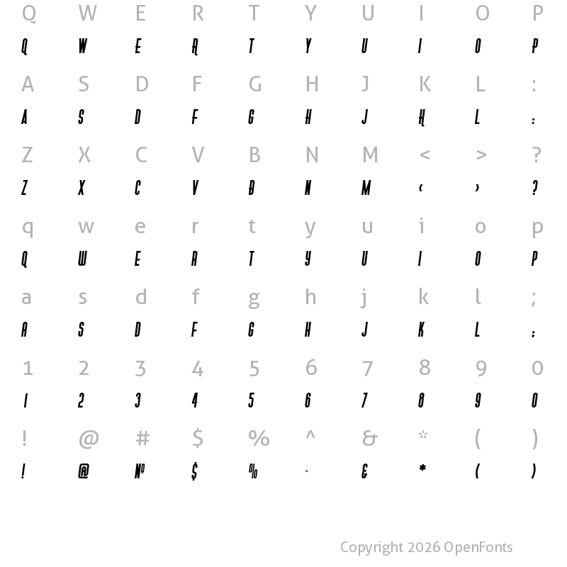 Character Map of Gotica Moderna KK Italic Italic