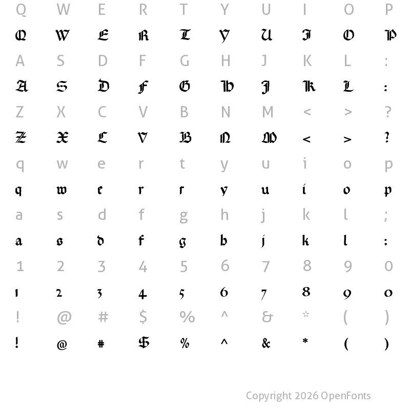 Character Map of Gotische Missalschrift Regular