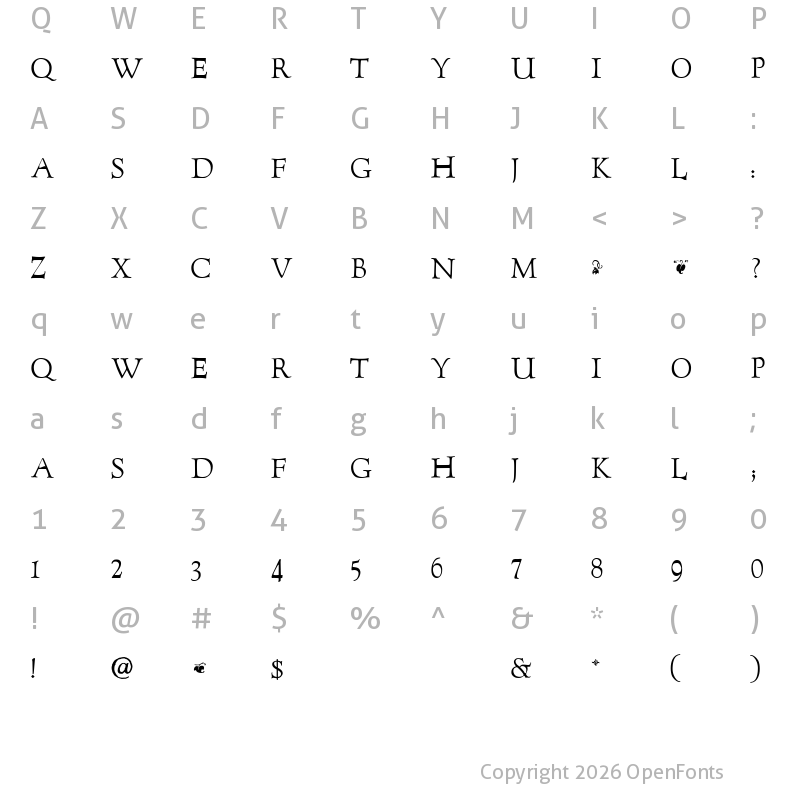 Character Map of GoudyTwenty Regular