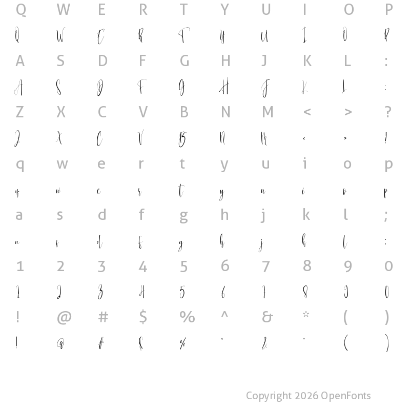 Character Map of Gracelove Regular
