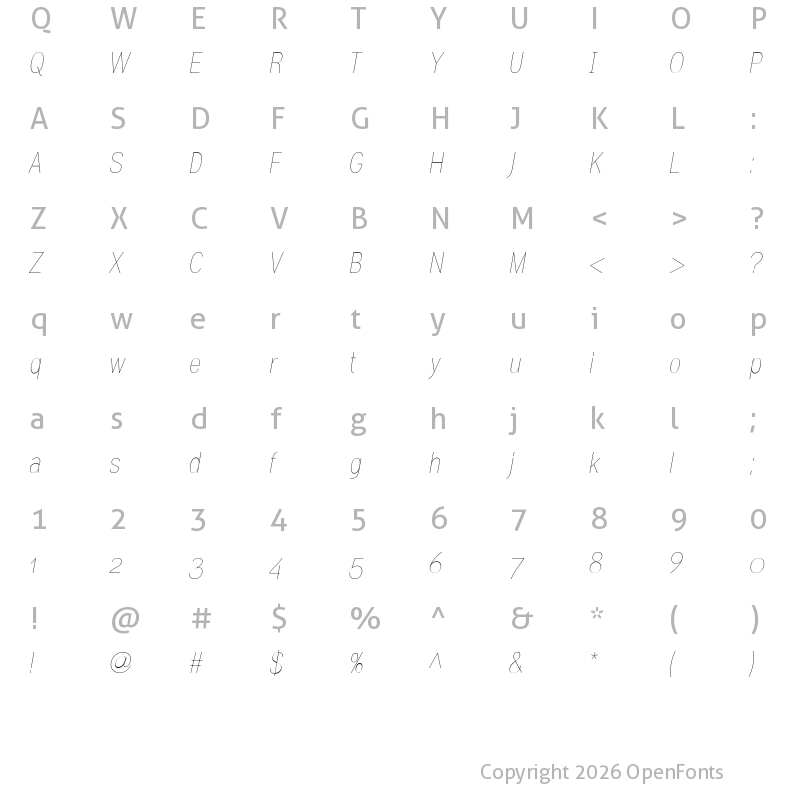 Character Map of Gram Italic