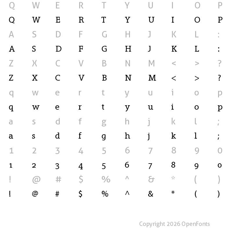 Character Map of Grandesign Neue Serif Regular