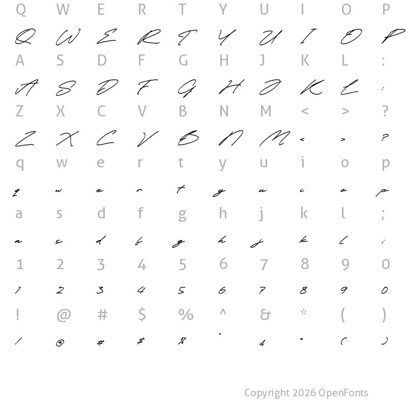 Character Map of Grandest Script Regular