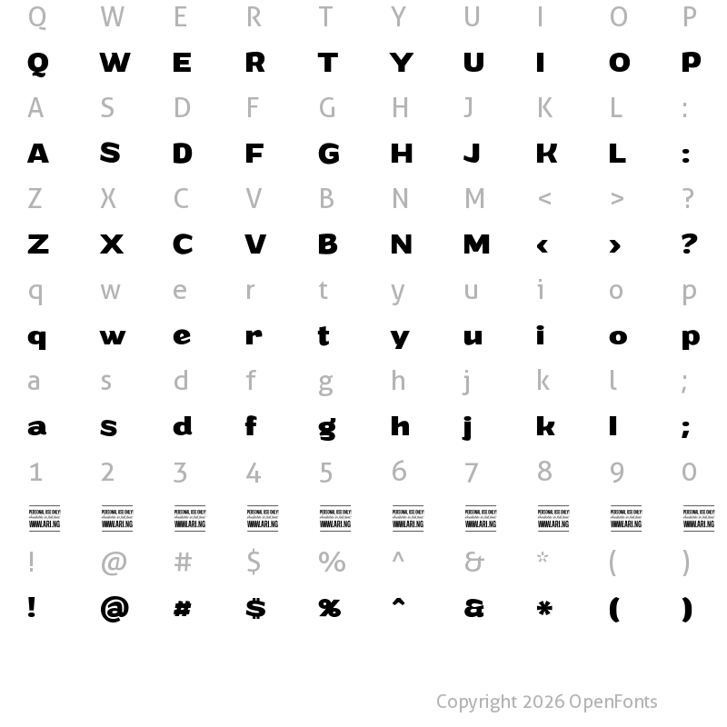 Character Map of Grandi PERSONAL USE Bold