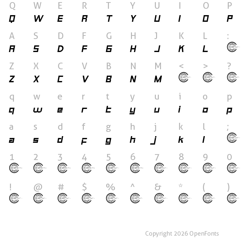Character Map of Grandness Demo Italic